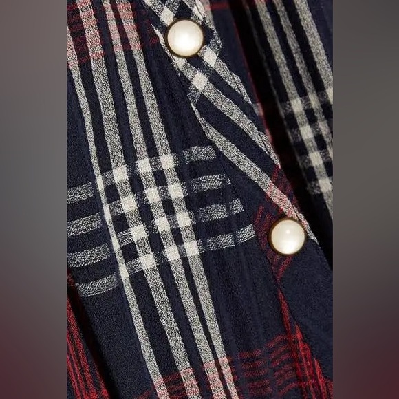 Veronica Beard Emory Ruched Cargo Plaid Shirtdress‎ Size 8 Blue Long Sleeve - Picture 12 of 12